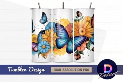 Colorful butterflies and flowers tumbler wrap design Product Image 1