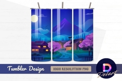 Peaceful night mountain village digital Tumbler PNG Design Product Image 1