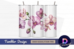 Watercolor pink orchid flowers Tumbler PNG Design Product Image 1