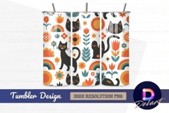 Retro cats and flowers Tumbler PNG Design Product Image 1
