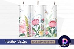 Floral peonies and dragonflies Tumbler PNG Design Product Image 1