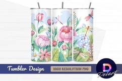 Watercolor floral and dragonfly tumbler wrap design Product Image 1