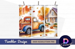 Fall watercolor truck with pumpkins Tumbler PNG Design Product Image 1