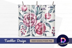 Watercolor peony flowers seamless pattern tumbler wrap Product Image 1