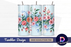 Watercolor floral border with blue background tumbler wrap Product Image 1