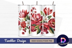 Watercolor floral border with red flowers Tumbler PNG Design Product Image 1