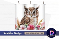 Watercolor owl with pink flowers Tumbler Wrap PNG Product Image 1