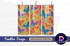 Colorful butterfly pattern with palm leaves Tumbler Wrap PNG Product Image 1