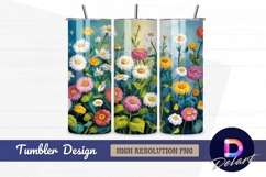 Colorful daisies field floral Tumbler Wrap PNG Design Product Image 1