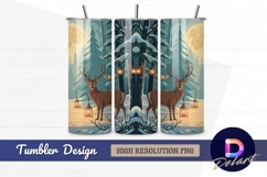 Winter deer scene forest with lanterns Tumbler Wrap PNG Product Image 1