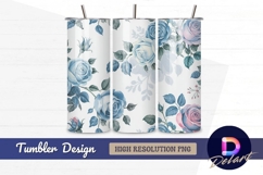Elegant blue and pink rose floral Tumbler Wrap PNG Design Product Image 1