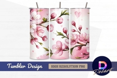 Watercolor cherry blossom pink floral Tumbler Wrap PNG Product Image 1