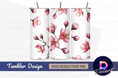 Pink watercolor cherry blossom floral Tumbler Wrap PNG Product Image 1