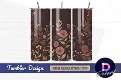 Floral pattern with dark brown Tumbler Wrap PNG Design Product Image 1