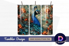Peacock amongst flowers artwork Tumbler PNG Design Product Image 1