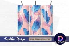 Blue feathers pink watercolor Tumbler PNG Design Product Image 1