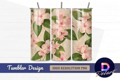 Pink flowers and green leaves Tumbler PNG Design Product Image 1