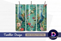 Exotic peacocks floral jungle art Tumbler PNG Design Product Image 1