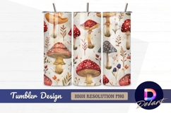 Watercolor mushroom and foliage Tumbler PNG Design Product Image 1