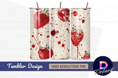 Watercolor strawberries with splatters Tumbler PNG Design Product Image 1