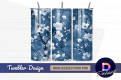 Blue watercolor cherry blossom Tumbler PNG Design Product Image 1