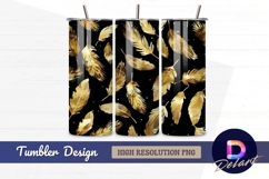 Golden feather pattern on black Tumbler PNG Design Product Image 1