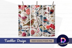 Embroidered birds and flowers Tumbler PNG Design Product Image 1