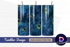 Blue peacock feathers watercolor Tumbler PNG Design Product Image 1