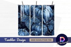 Blue pumpkins with leaves repeatable Tumbler PNG Design Product Image 1