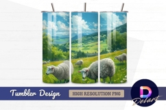 Sheep grazing in green hilly landscape Tumbler PNG Design Product Image 1