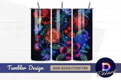 Neon floral embroidery Tumbler PNG Design Product Image 1