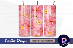 Pink daffodils floral Tumbler PNG Design Product Image 1