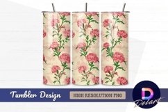 Pink carnation flower vintage pattern Tumbler PNG Design Product Image 1