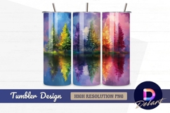 Colorful trees reflection landscape Tumbler PNG Design Product Image 1