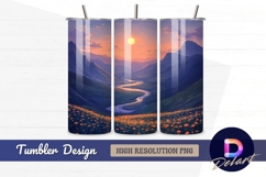 Mountain landscape river and field Tumbler PNG Design Product Image 1