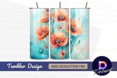 Watercolor poppies and butterflies Tumbler PNG Design Product Image 1