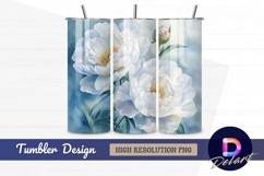 White peonies watercolor delicate Tumbler PNG Design Product Image 1