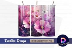 Watercolor pink cosmos flowers with Tumbler PNG Design Product Image 1
