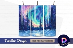 Watercolor northern lights winter forest Tumbler PNG Design Product Image 1