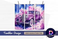 Watercolor purple vintage car Tumbler PNG Design Product Image 1
