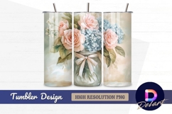 Watercolor roses and hydrangeas in jar Tumbler PNG Design Product Image 1