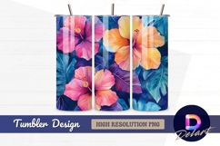 Watercolor hibiscus floral pattern Tumbler PNG Design Product Image 1