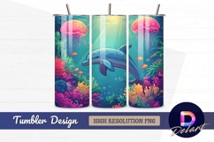 Cartoon dolphin in colorful underwater Tumbler PNG Design Product Image 1