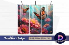 Monarch butterflies with pink flowers Tumbler PNG Design Product Image 1