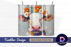 Colorful cow with flower crown Tumbler PNG Design Product Image 1