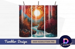 Autumn landscape with river and birds Tumbler PNG Design Product Image 1