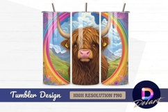 Colorful highland cow art for Tumbler PNG Design Product Image 1