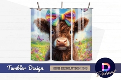 Adorable calf with rainbow bow in Tumbler PNG Design Product Image 1