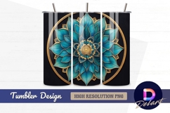 Teal and gold floral mandala art Tumbler PNG Design Product Image 1