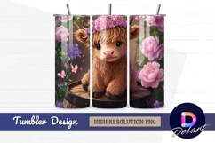 Cute highland calf with flower crown Tumbler PNG Design Product Image 1